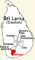 スリランカ、セイロン紅茶の産地の地図、ルフナ
